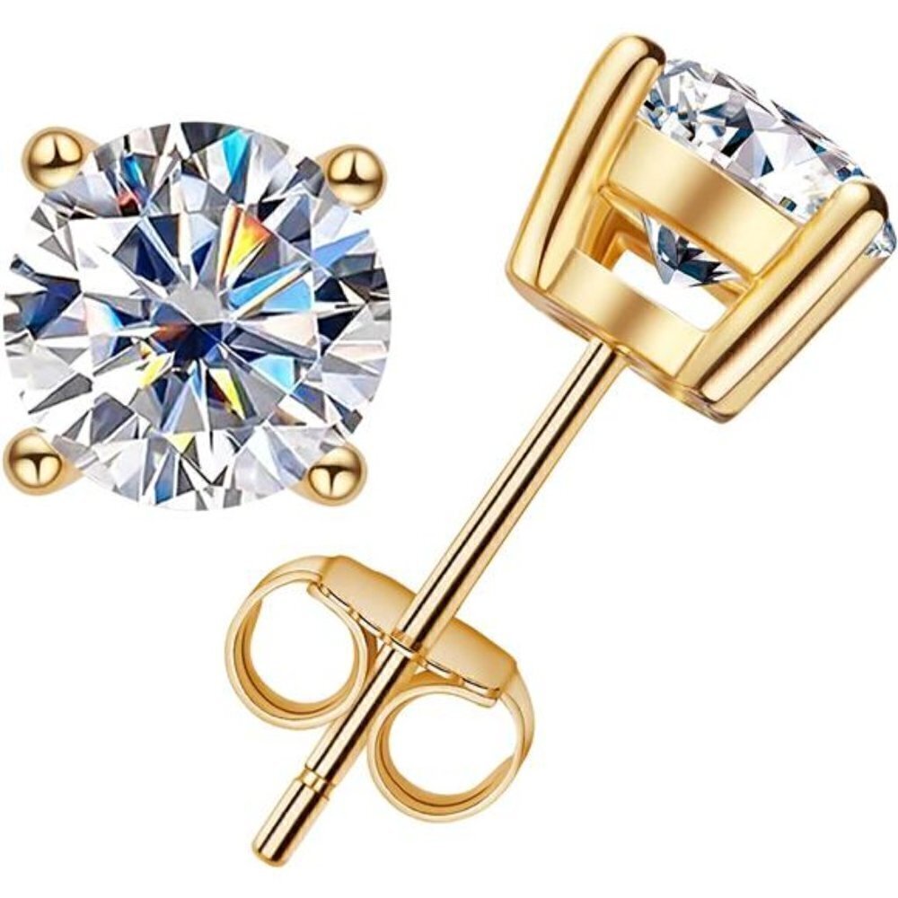 CERTIFIED 18K Yellow Gold 2.0ct Diamond Round Cut Stud Earrings Moissanite 925 - Picture 5 of 6